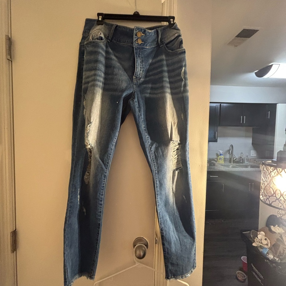Flamingal Women’s Dark Blue Boot Cut Distressed Jeans